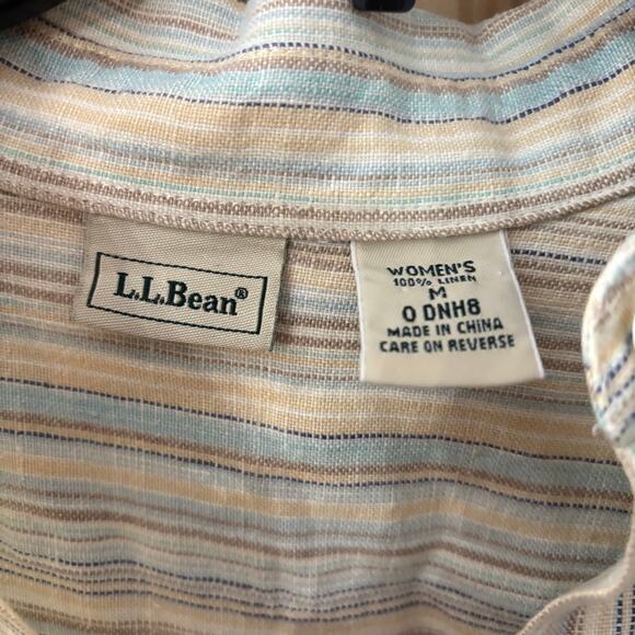 L.L. Bean Women’s 100% Linen Shirt Size Medium Long Sleeve Button Front Striped - Picture 3 of 3